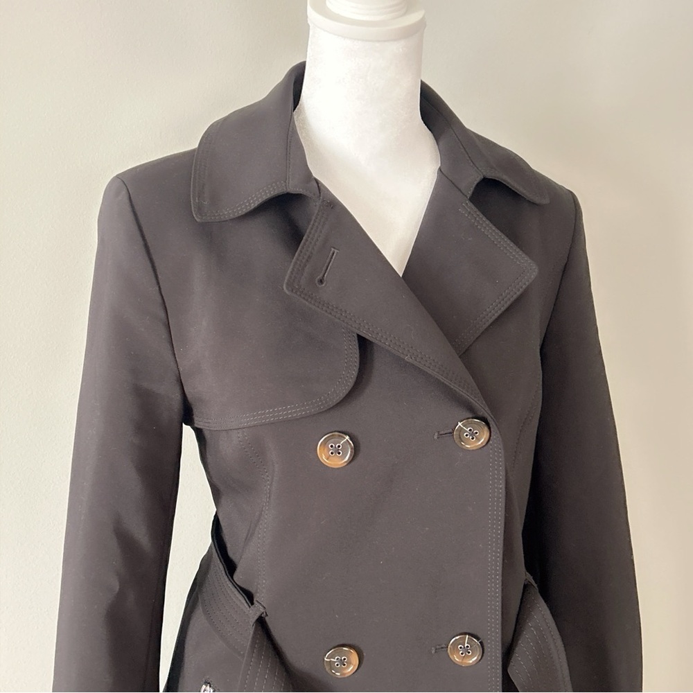 Express Double Breasted Black Trench Coat with Zip Pocket